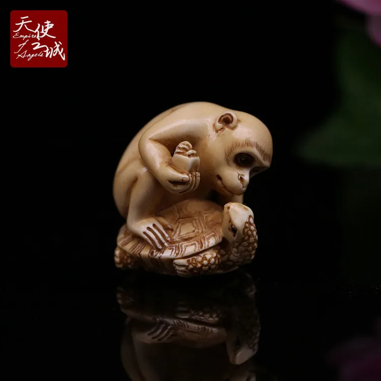 天然猛犸象牙灵猴乌龟小摆件贵子品桌面小摆饰