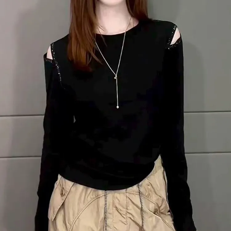 胖mm时尚内搭打底衫上衣女2025秋季大码欧货棉质圆领正肩长袖t恤