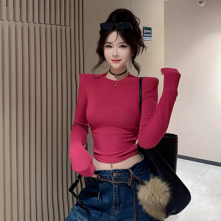 【CCDZ】早秋新品时尚百搭显瘦经典小圆领上衣女