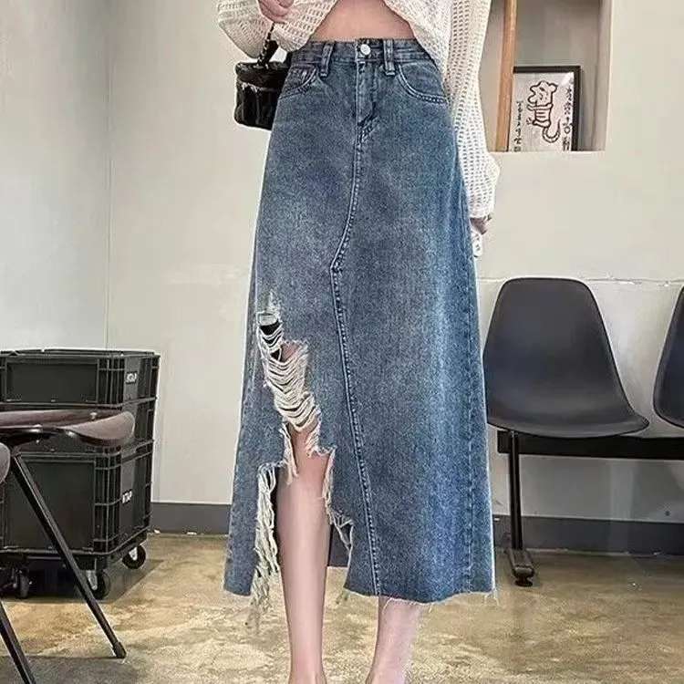 牛仔半身裙高腰包臀不规则显瘦半身裙百搭中长裙