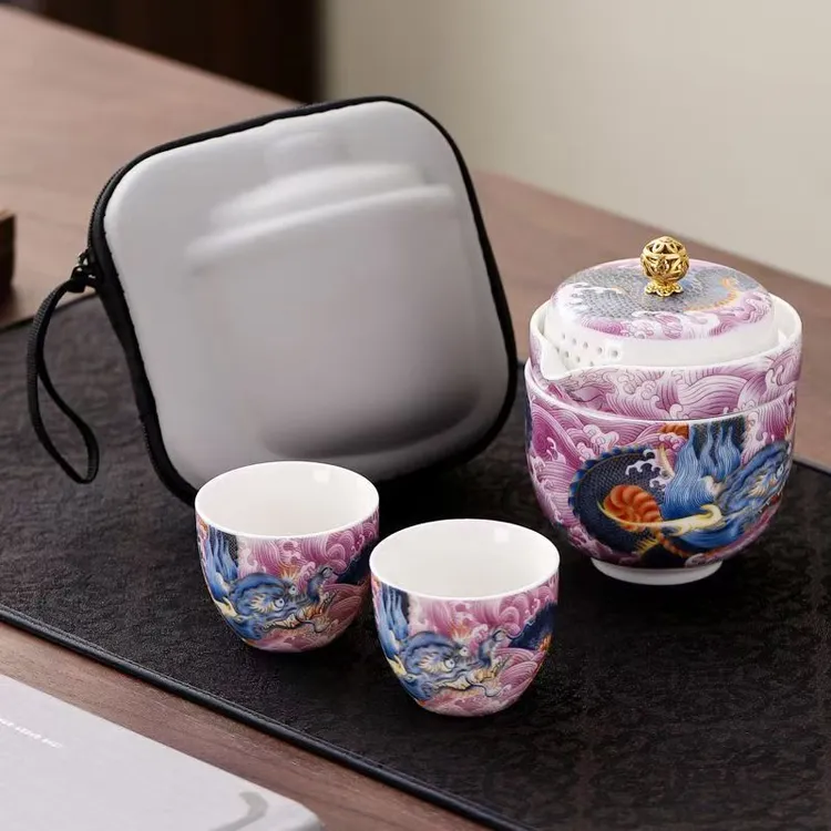 宫廷风珐琅彩旅行茶具套装户外便携式快客杯车载旅游泡茶器小套组