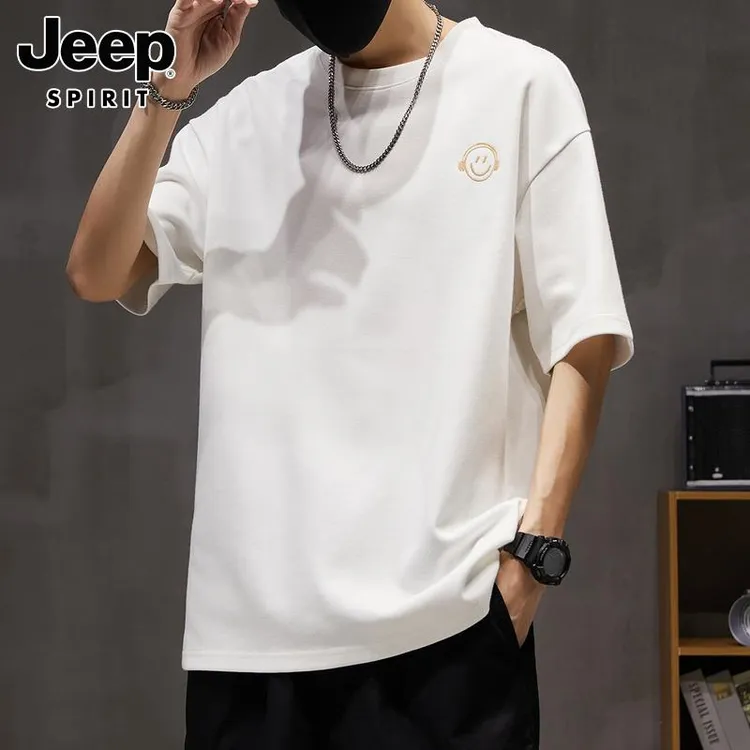 JEEPSPIRIT短袖美式复古t恤男士夏季薄款上衣服圆领纯色休闲体恤