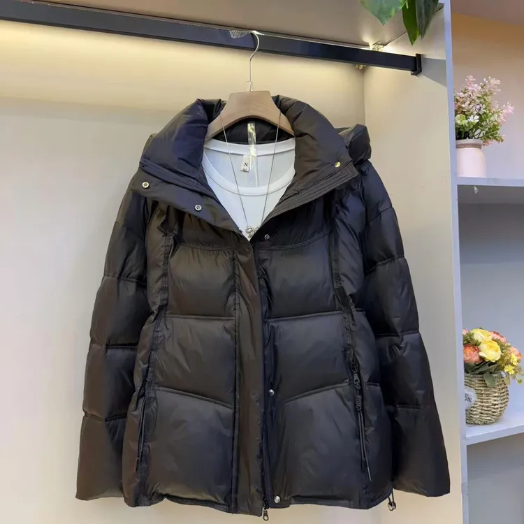 立领连帽女冬季新款宽松加厚保暖短款面包服外套