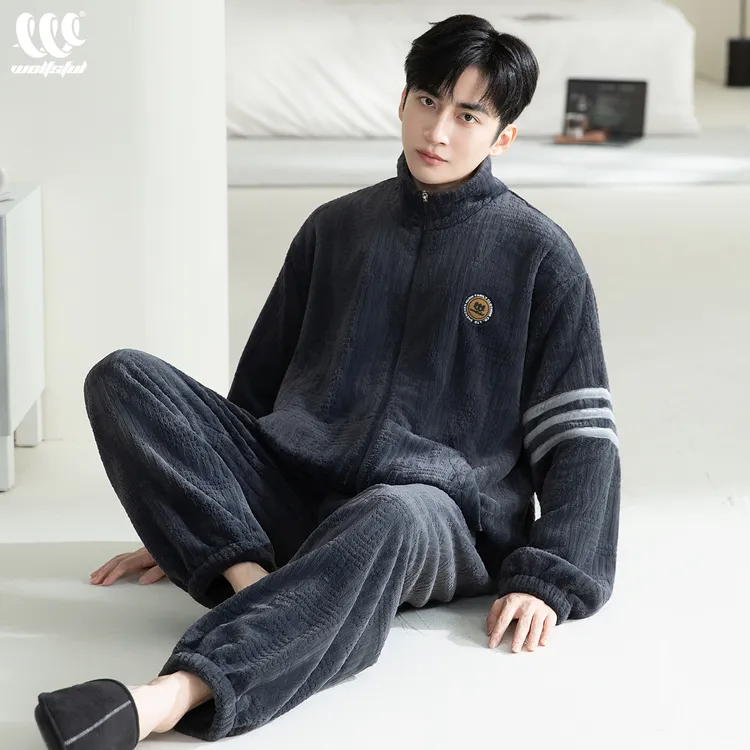 2025款珊瑚绒睡衣男士秋冬季加绒加厚法兰绒保暖可外穿家居服套装