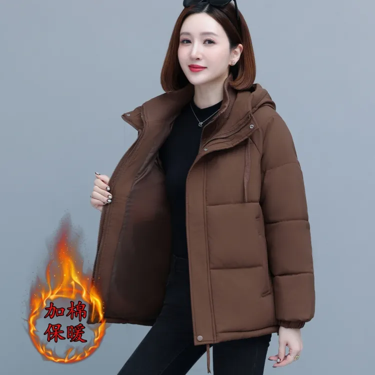 白色棉衣棉服女秋冬季2025新款中年妈妈冬天时尚洋气连帽短款棉袄