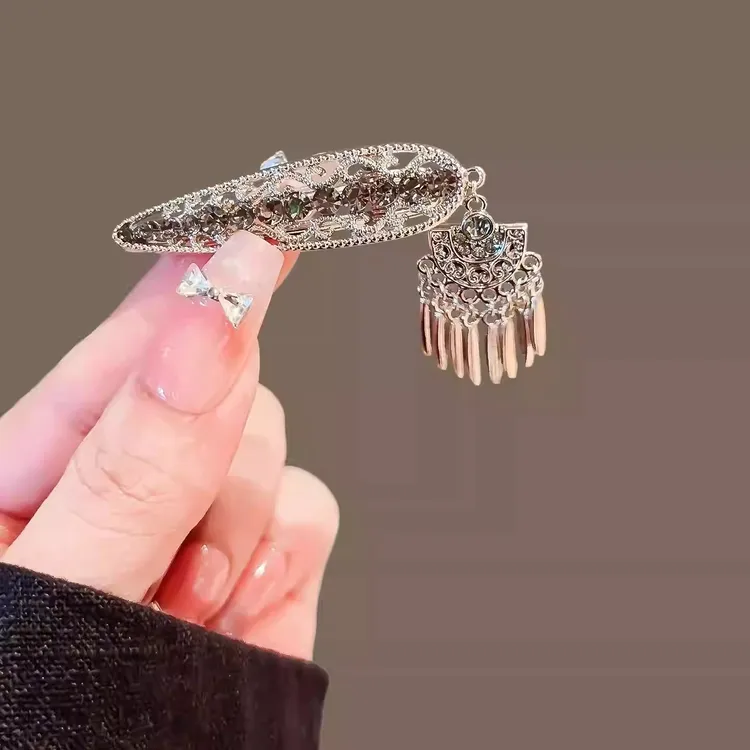 新中式流苏发夹女新款高级感金属发卡名族风侧边刘海夹碎发鸭嘴夹