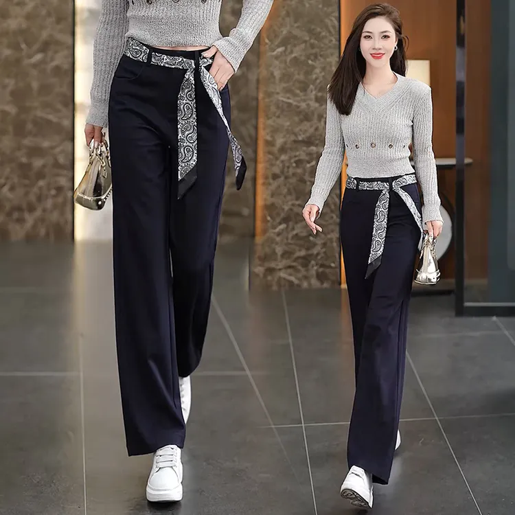 防掉色【送丝带】加厚弹力牛仔裤女款秋季宽松显瘦垂顺窄版直筒裤子