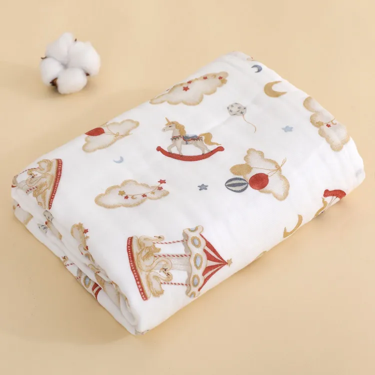 新生儿六层高密A类纯棉纱布浴巾盖毯裹被超柔巨吸水