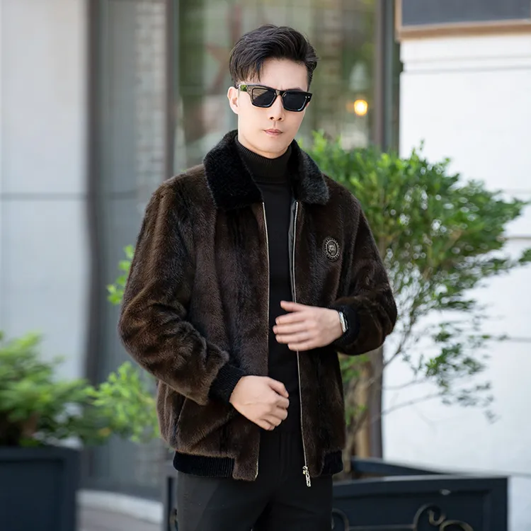 登格尔卡冬季新款男士貂绒皮草外套潮流休闲加厚保暖高档皮毛一体