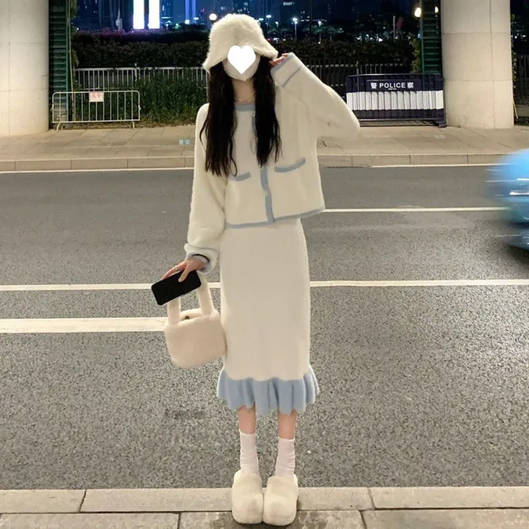 套装女2024春季新款温柔风显瘦开衫外套气质包臀半身裙两件套