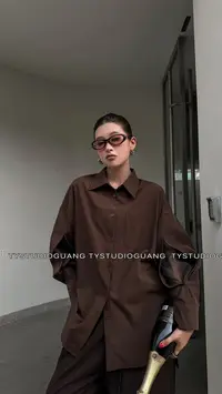73506潮女时尚百搭袖开口休闲衬衫长袖宽松纯色韩版翻领衬衣简约