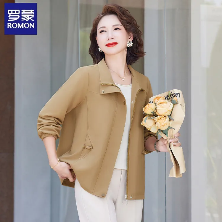 罗蒙中年妈妈秋装外套短款夹克2025新款中老年女装春秋休闲上衣服