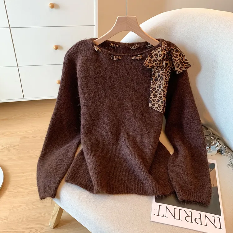 圆领针织衫2025秋新款女装简约宽松款落肩长袖套头上衣