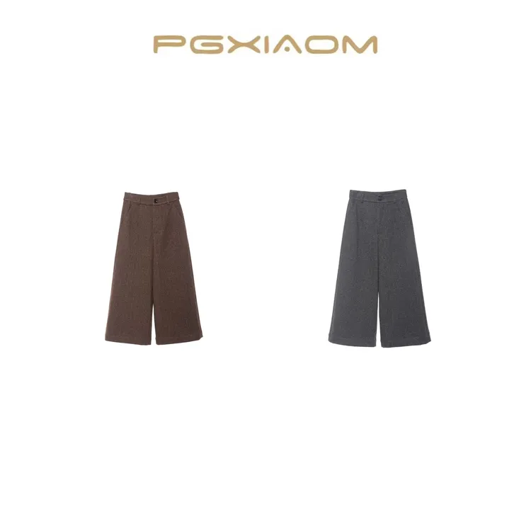 【PGXIAOM】润秀定制深灰 咖两色人字纹八分阔腿裤KZ4365          