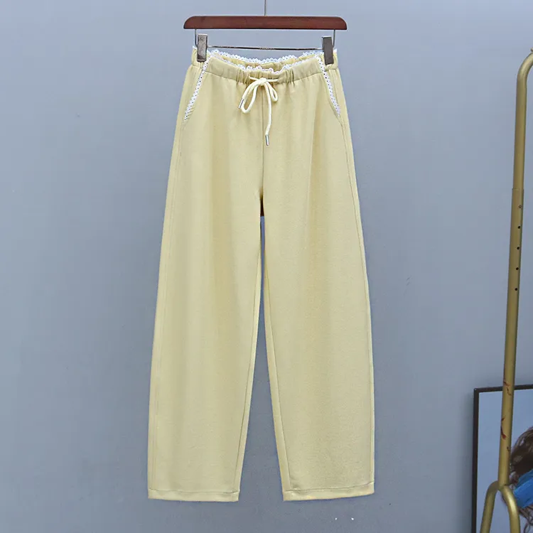 2025年新款花边时尚卫裤春秋松紧腰显瘦香蕉裤百搭宽松阔腿休闲裤