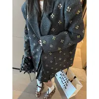 SP miu系人字纹毛呢重工钉珠西装外套女宽松休闲（西装）
