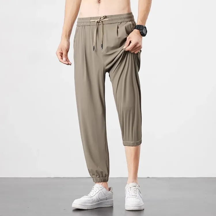 仓石一树夏季薄款速干冰丝束脚裤男士休闲裤简约透气款九分运动裤