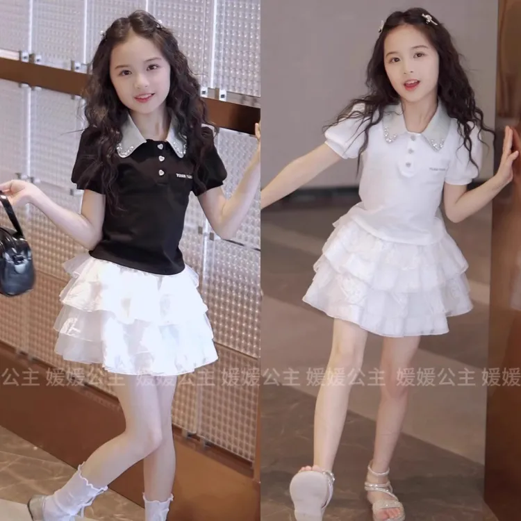 巴拉童年女童夏季套装2025新款小女孩洋气时髦短袖T恤儿童裙子蛋