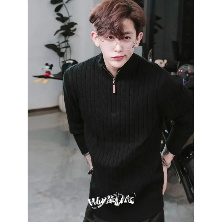 【羊毛】秋季重磅横机绞花羊毛绒470g立领拉链毛衣男