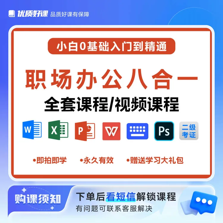 0基础入门到精通/Excel办公软件/P图/打字/八合一视频课
