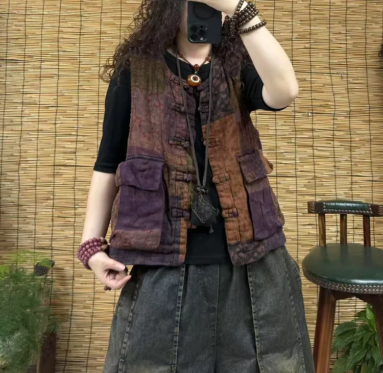 3371数码印花百家布盘扣马甲（长58左右，90-160斤）