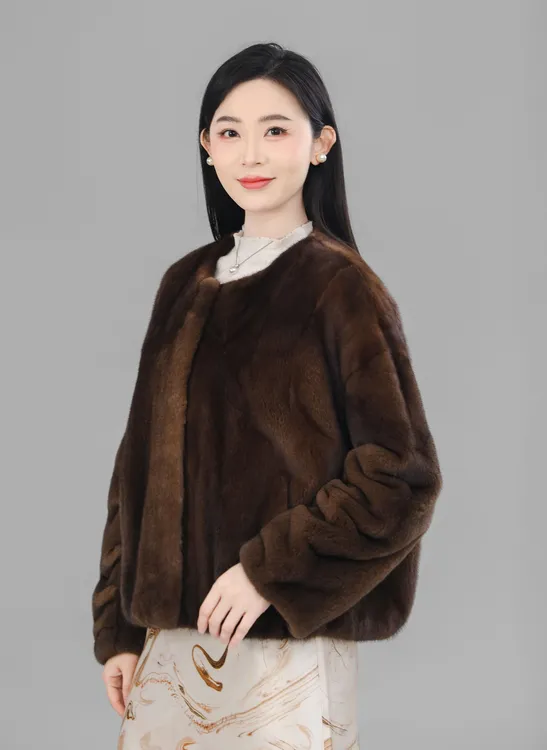 【环裘】25017圆领 娃娃领 钱串形袖 短款咖啡