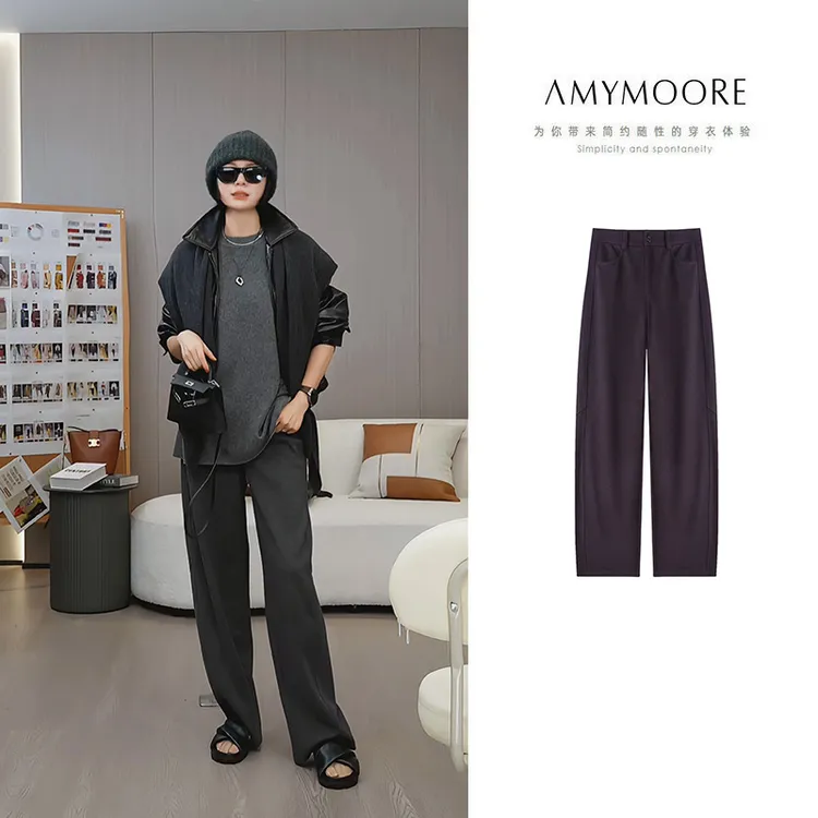 AMYMOORE艾莫尔2025年秋冬女装阔腿裤子保暖时尚洋气休闲182108