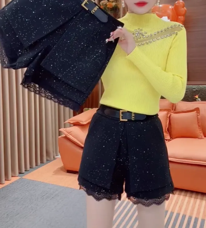轻奢高档星空蕾丝边显瘦百搭短裤裙