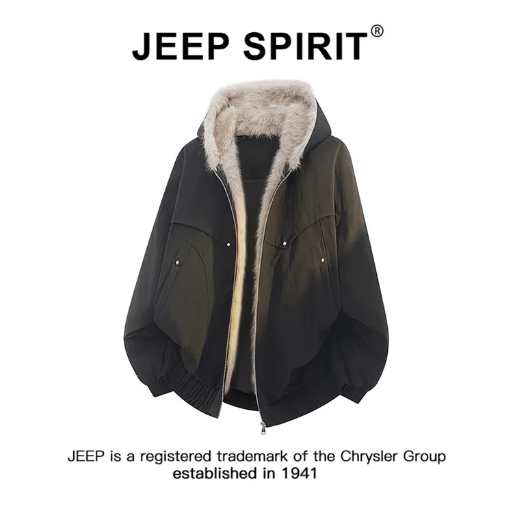 JEEPSPIRIT吉普美式座山雕纯色连帽棉服冬季新款男士休闲棉衣外套