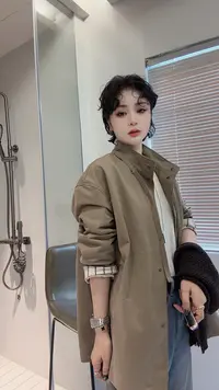 FANYE 2025早秋新款设计感极简风立领条纹袖口风衣