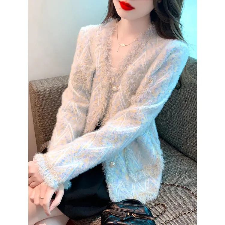 秋季穿搭斜纹花呢风格短外衣为妇女早秋2022新宽松的年龄减少开衫