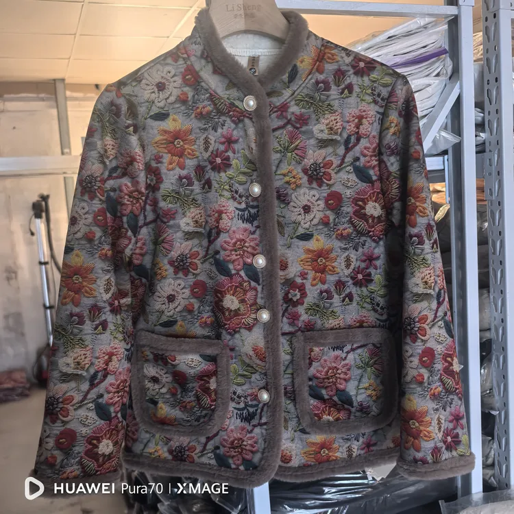 m042冬季加绒保暖一体绒棉袄外套时尚洋气立领棉衣棉服