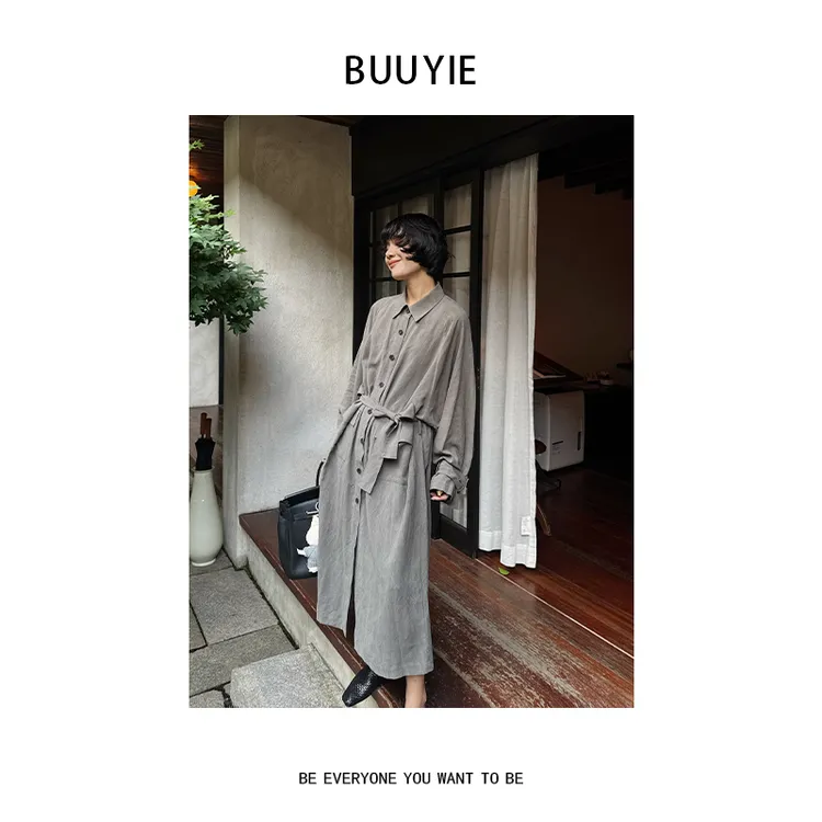 BUUYIE 25SS【素简】时髦复古松弛百搭翻领风衣外套 250714