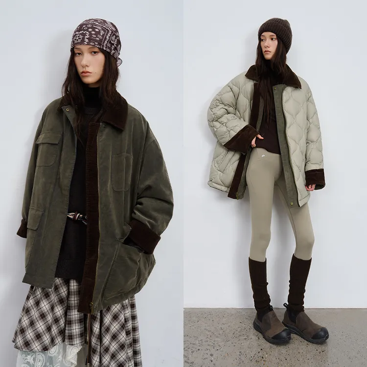 半圆女装2025【新国标90绒】两面穿印花水洗宽松羽绒服女D59211122