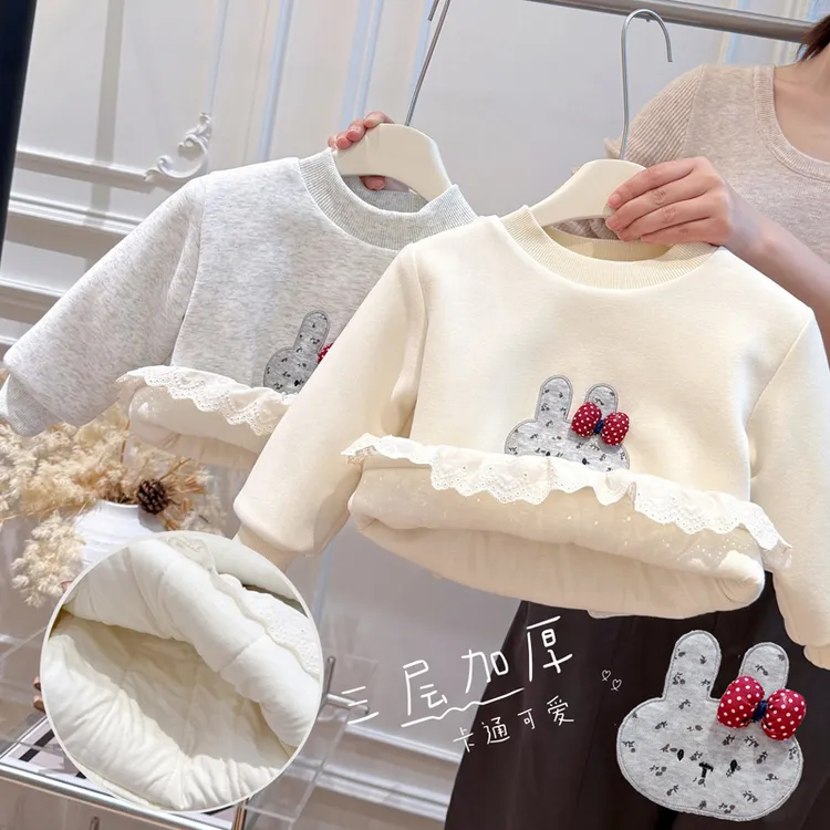 新款秋冬季女童三层加厚卫衣潮款打底衣长袖上衣儿童衣服休闲童装