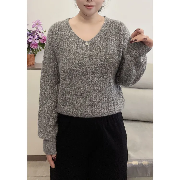V领长袖秋冬宽松圆领短款打底衫百搭针织衫时尚冬季秋季上衣