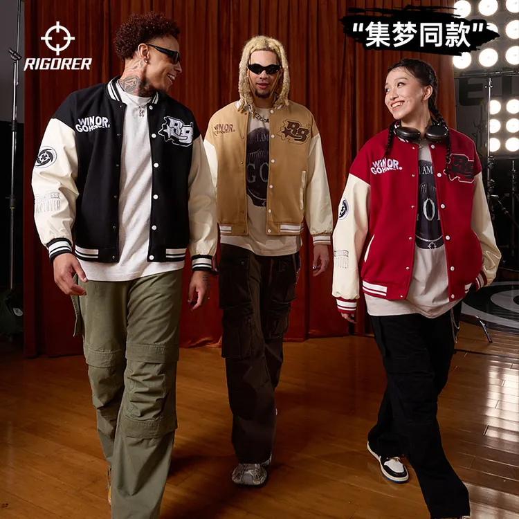 准者棒球服夹克秋冬PU拼接皮袖毛呢情侣外套休闲撞色潮流复古