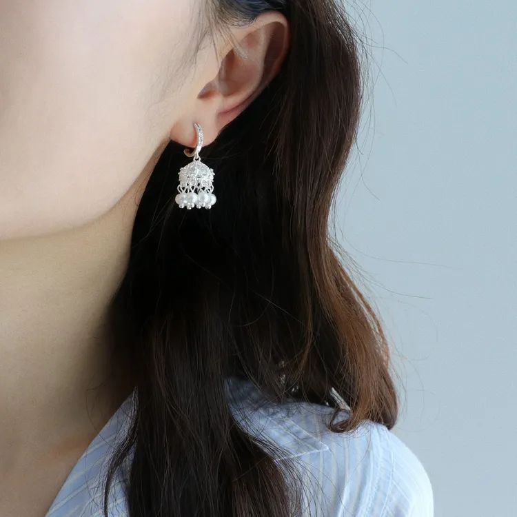 因缺斯汀饰品 铜合金仿珍珠耳饰 【初雪】新中式复古流苏耳环女耳夹