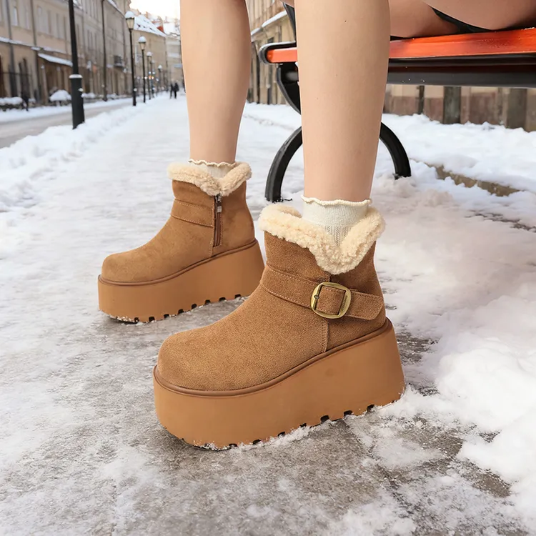 勃肯鞋厚底雪地靴女2025新款冬季增高毛毛短靴子加绒保暖东北棉鞋