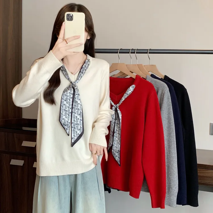 大码女装2025秋装新款时尚针织衫上衣胖mm显瘦减龄毛衣打底衫4457