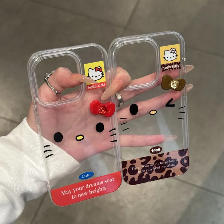 欧克里里豹纹KT表情蝴蝶结适用苹果17/16手机壳华为vivo小米oppo