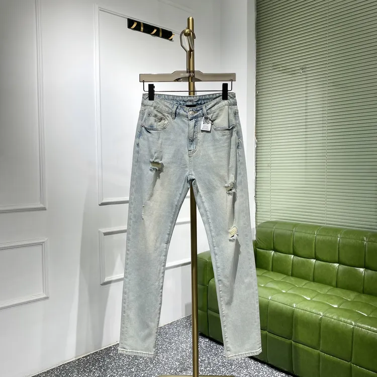 【奢潮定制】夏季新款 8862男士破洞重工浅色水洗修身小直筒牛仔裤