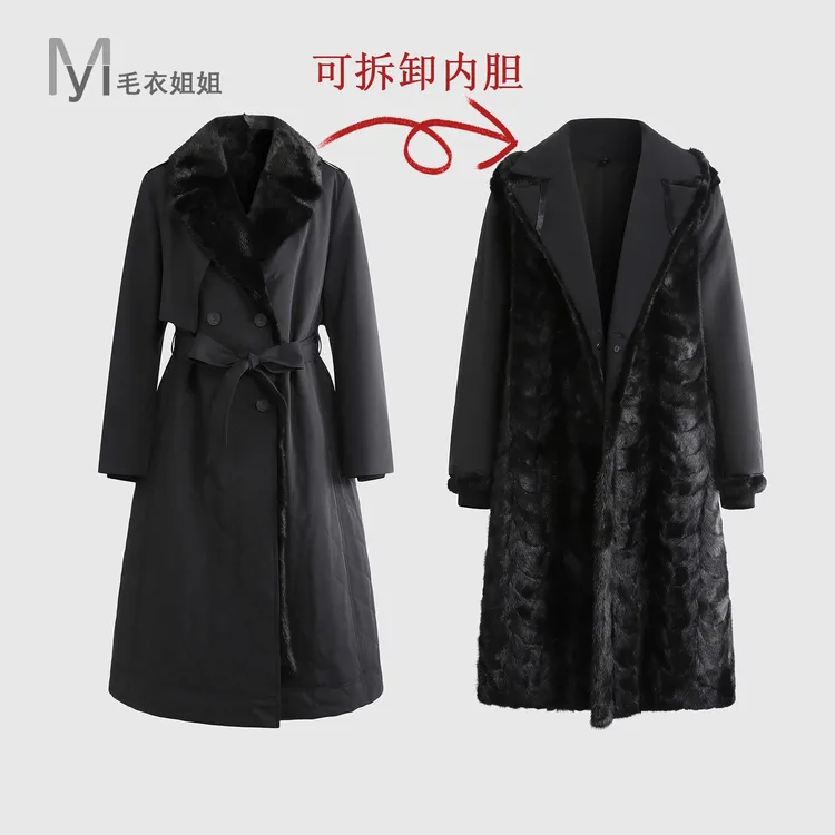 复古可脱卸内胆风衣长款过膝外套女267-9931