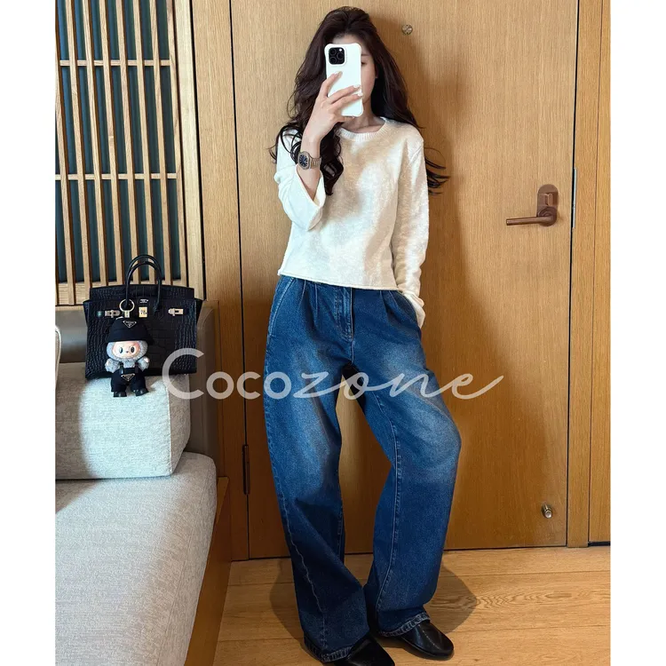 COCO ZONE刘一一”匠心牛仔裤“水洗自然质感牛仔裤 CD1A1217