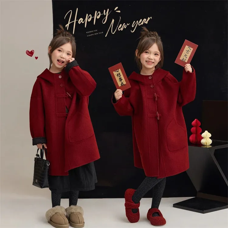 女童红色外套秋冬款2025新款过年服儿童双面穿大衣女孩喜庆拜年服