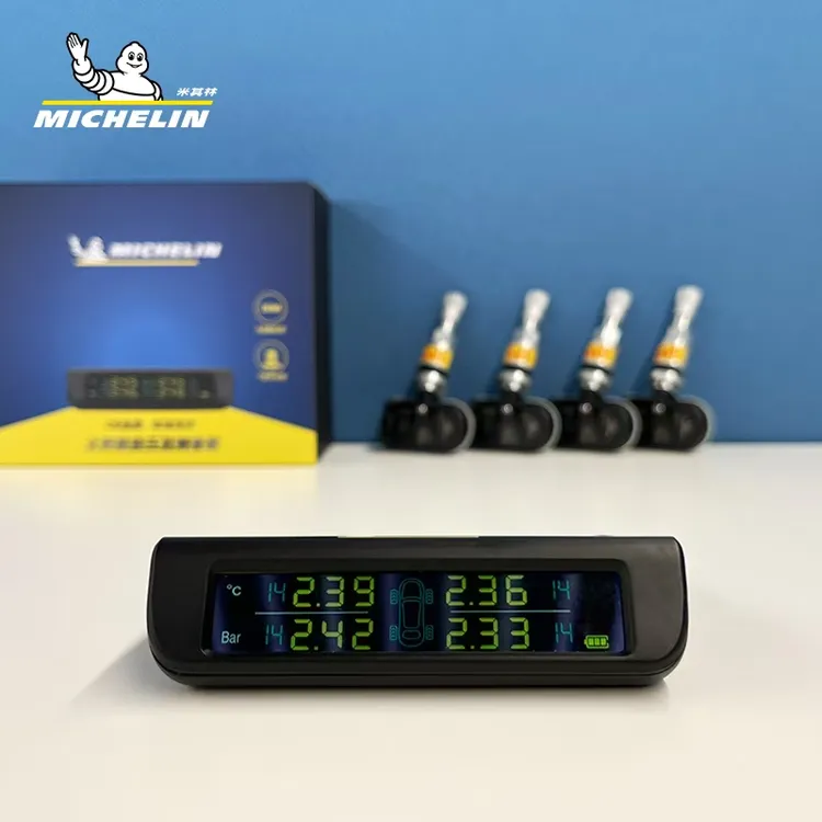 米其林胎压监测套装内置胎压传感器无线太阳能金属嘴彩屏