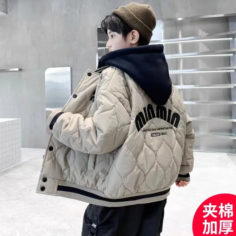 (二棉加厚假两件)男童外套秋冬款夹棉加厚冬季棒球服中大童冬棉服