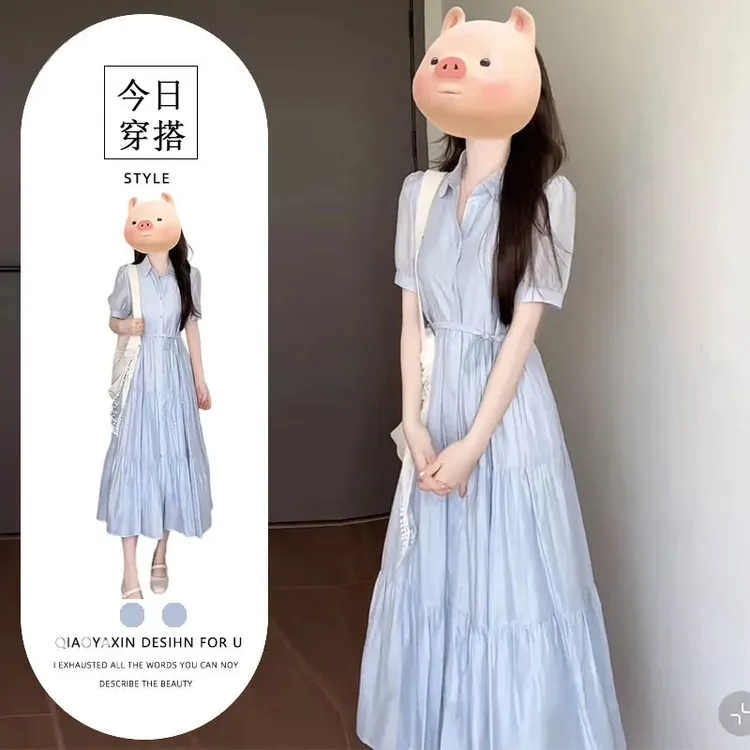 2025年夏季穿搭微胖mm法式气质连衣裙女收腰显瘦中长款时尚减龄裙