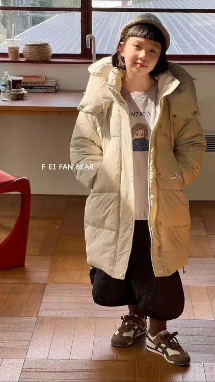 女中性免洗中长款中大童外套长款加厚休闲风羽绒服