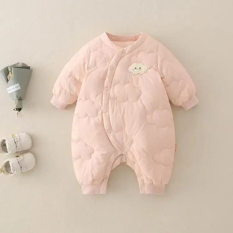 【绒里薄棉】婴儿秋冬棉服宝宝连体衣加绒加棉偏开护肚哈衣爬服外出